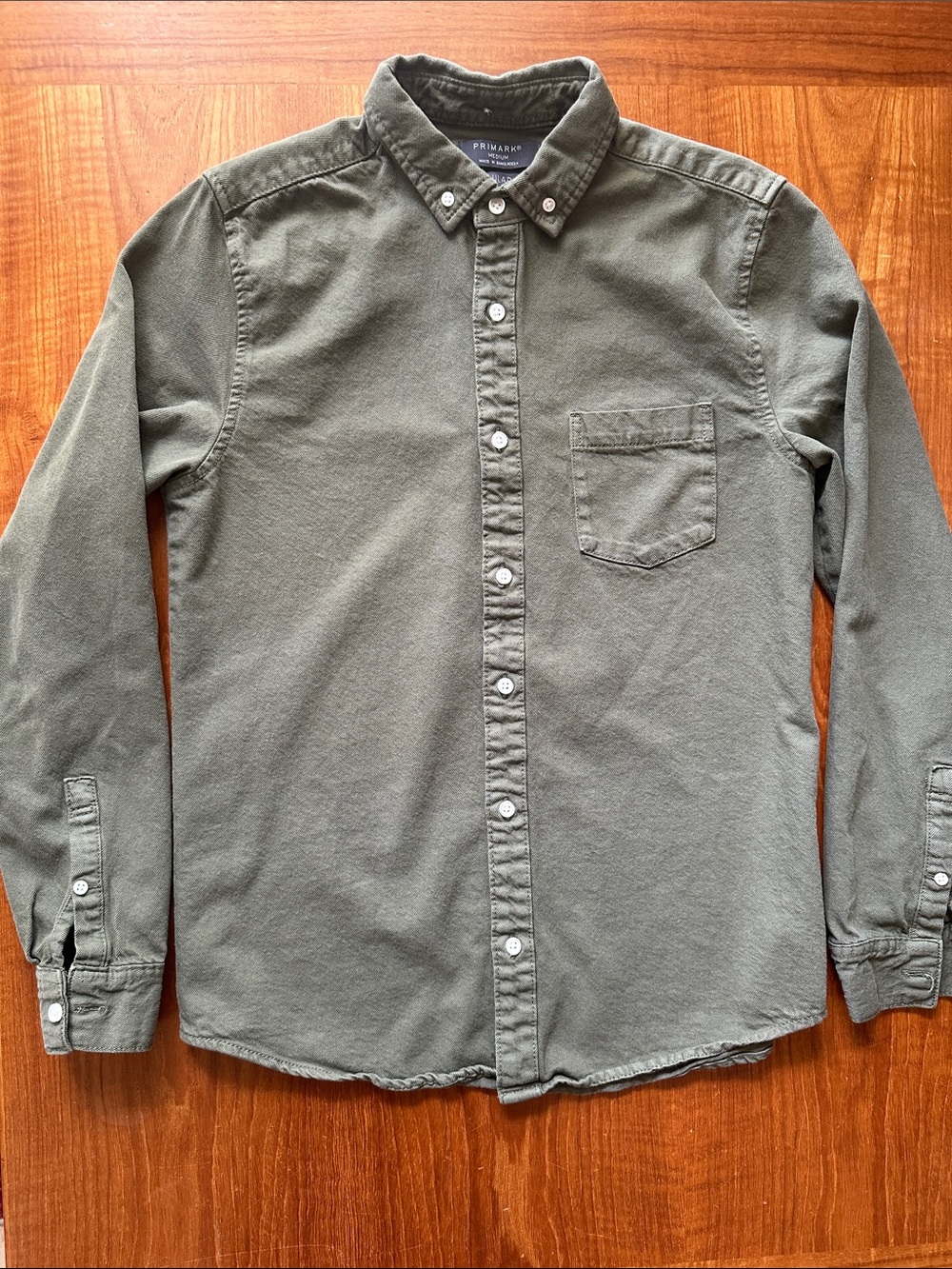 Primark Men's Olive Green Button-Down Shirt